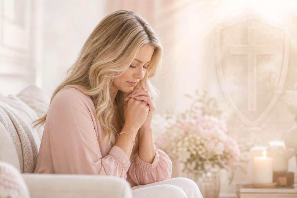 Woman praying in the armor of God