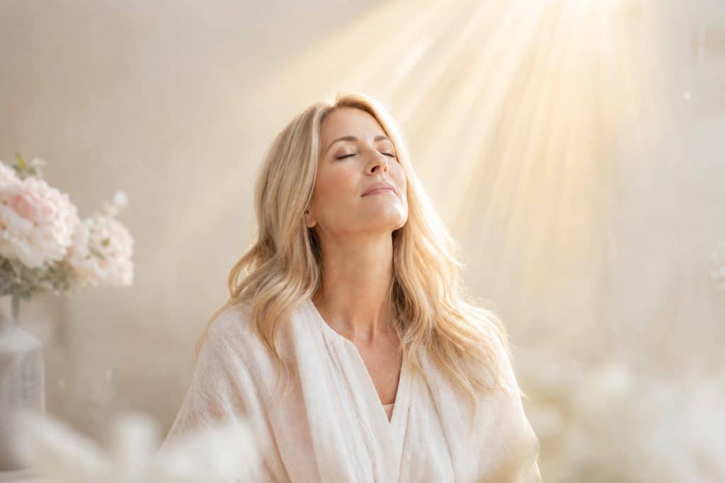 Woman receiving peace from God - Helmet of Salvation