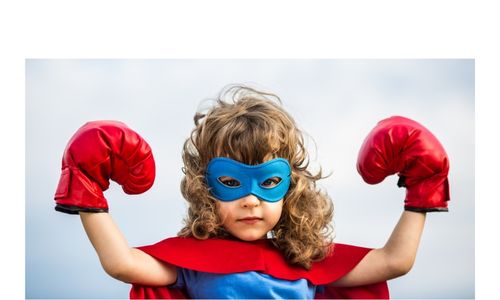 girl dressed like super hero flexing biceps