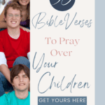 group of young adults sitting on stairs on left side of image for 50 Bible verses to pray over your children pinterest pin