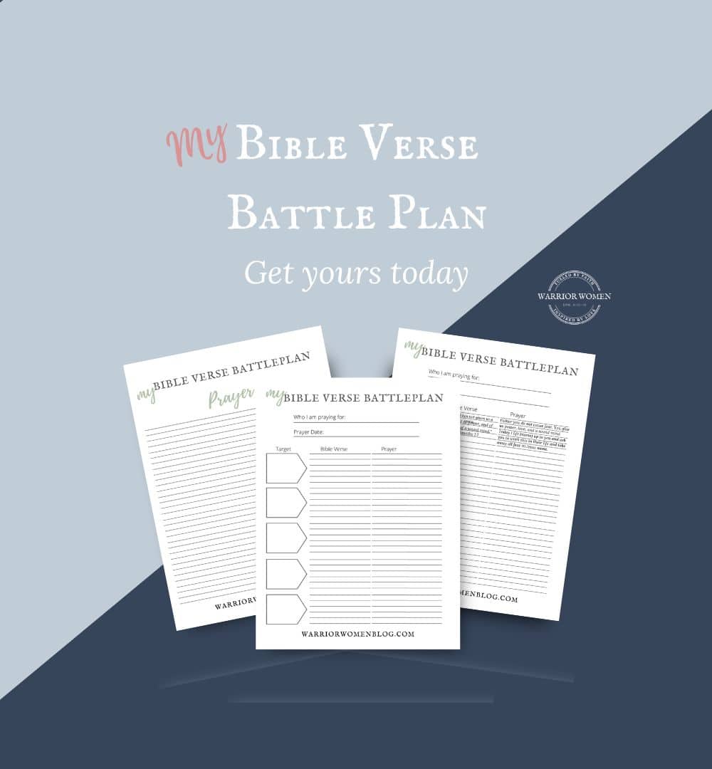 blue background with mock up of My Bible Verse Battle Plan freebie