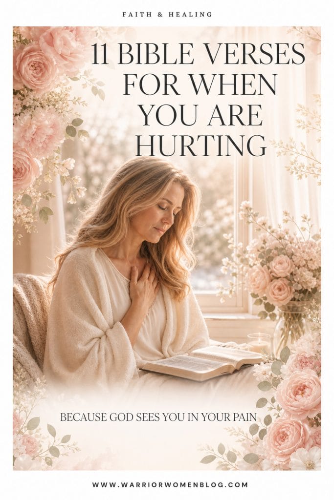Pinterest pin featuring a soft floral background with the text title: Finding Comfort: 11 Bible Verses for When You Are Hurting.