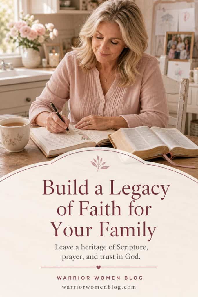 What is a legacy of faith? A mother journaling and writing letters to her family next to an open Bible.